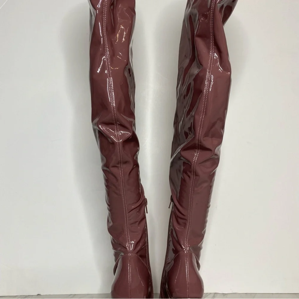 Steve Madden Viktory Pink Patent Faux Leather Over The Knee Boot 7 1/2